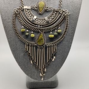 Peruvian silver-tone statement bib necklace and matching hand-chain